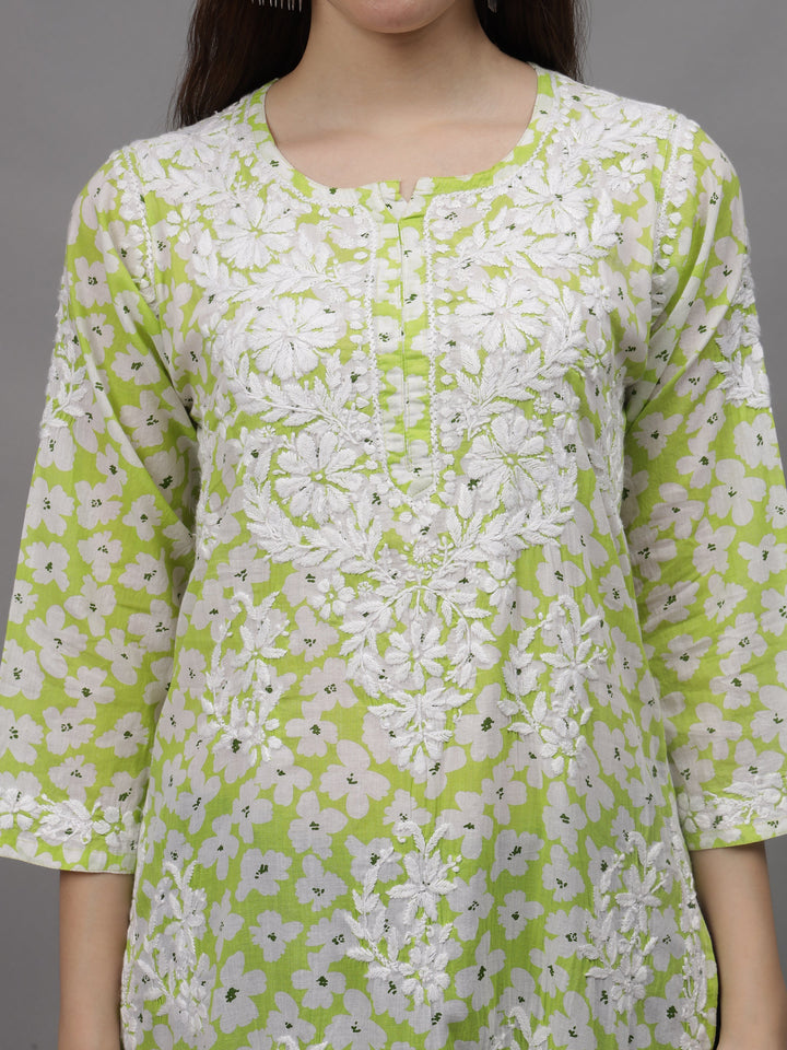 Light-Pista-Green-Mulmul-Embroidered-Chikankari-Kurti