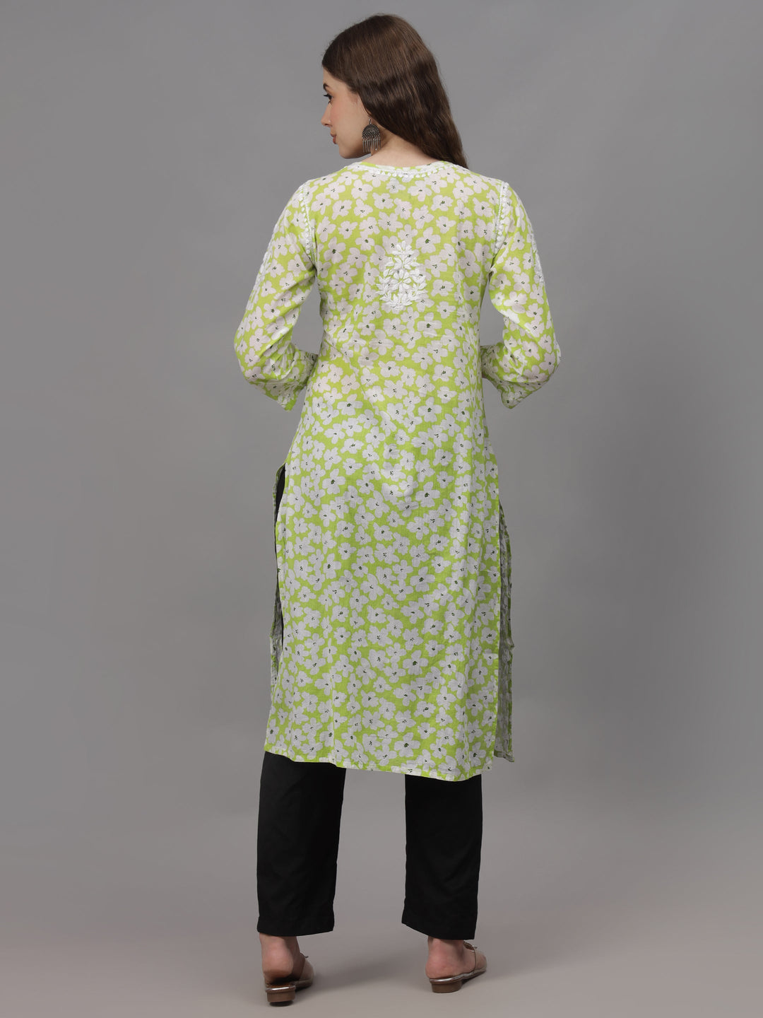 Light-Pista-Green-Mulmul-Embroidered-Chikankari-Kurti