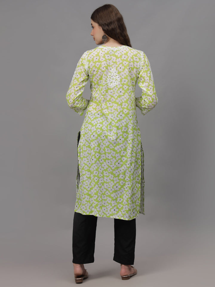 Light-Pista-Green-Mulmul-Embroidered-Chikankari-Kurti