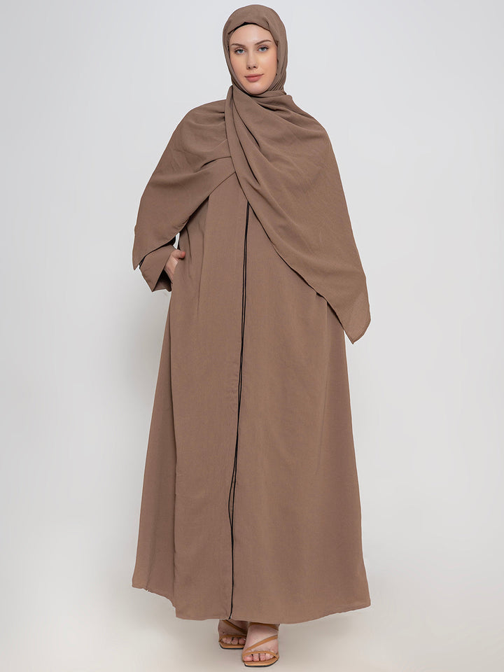 Light-Brown-100%-Polyester-Plain-Abaya-Set