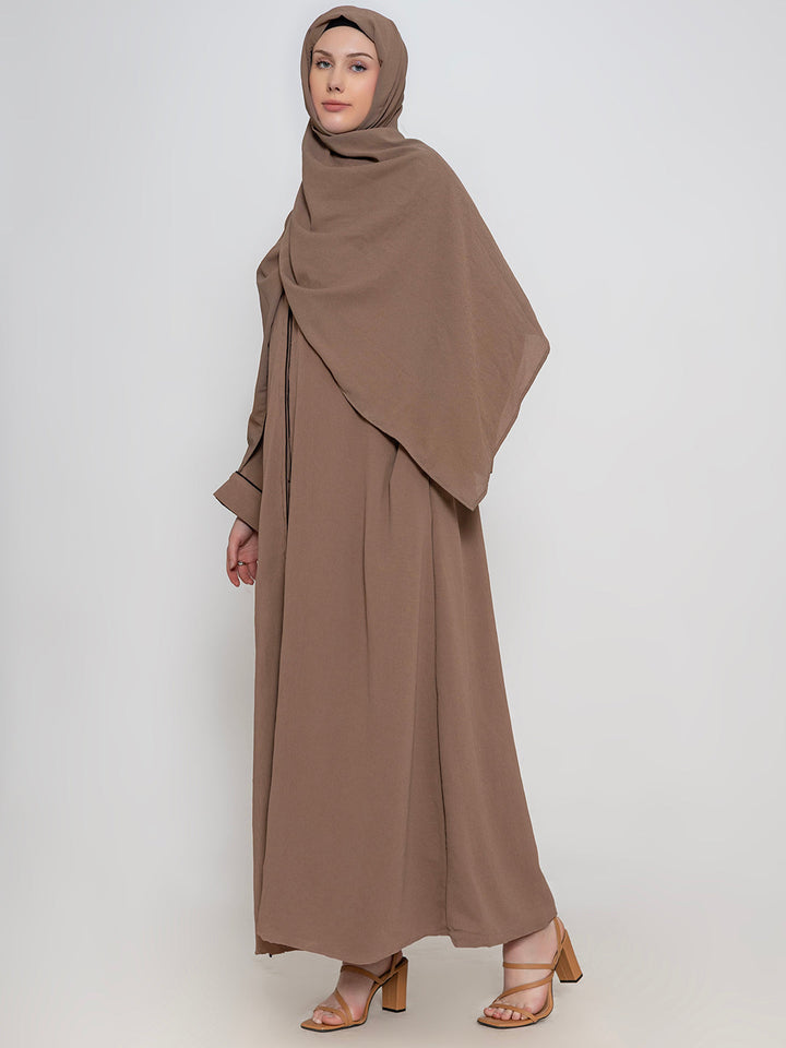 Light-Brown-100%-Polyester-Plain-Abaya-Set
