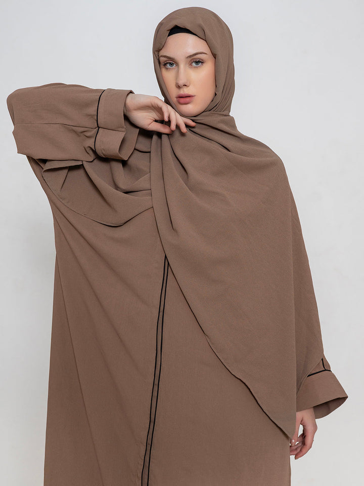 Light-Brown-100%-Polyester-Plain-Abaya-Set