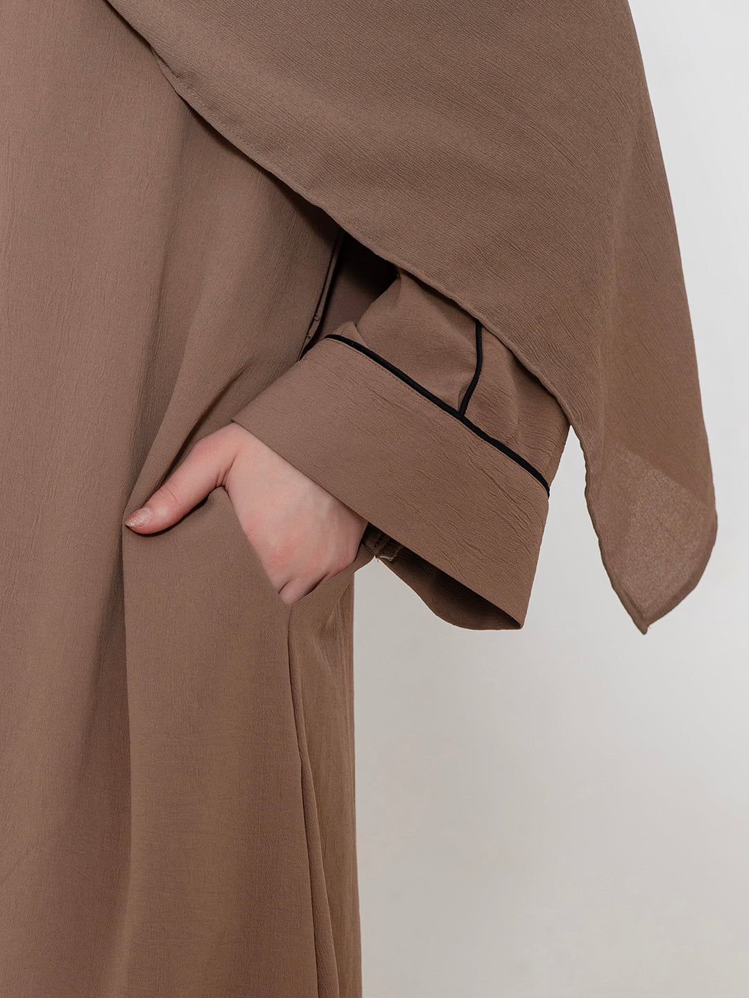 Light-Brown-100%-Polyester-Plain-Abaya-Set