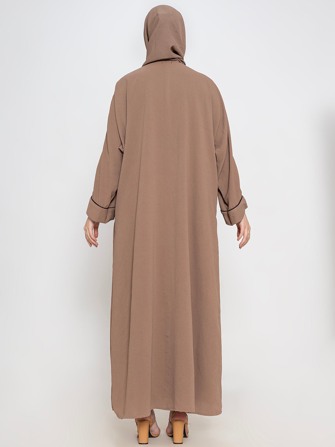 Light-Brown-100%-Polyester-Plain-Abaya-Set