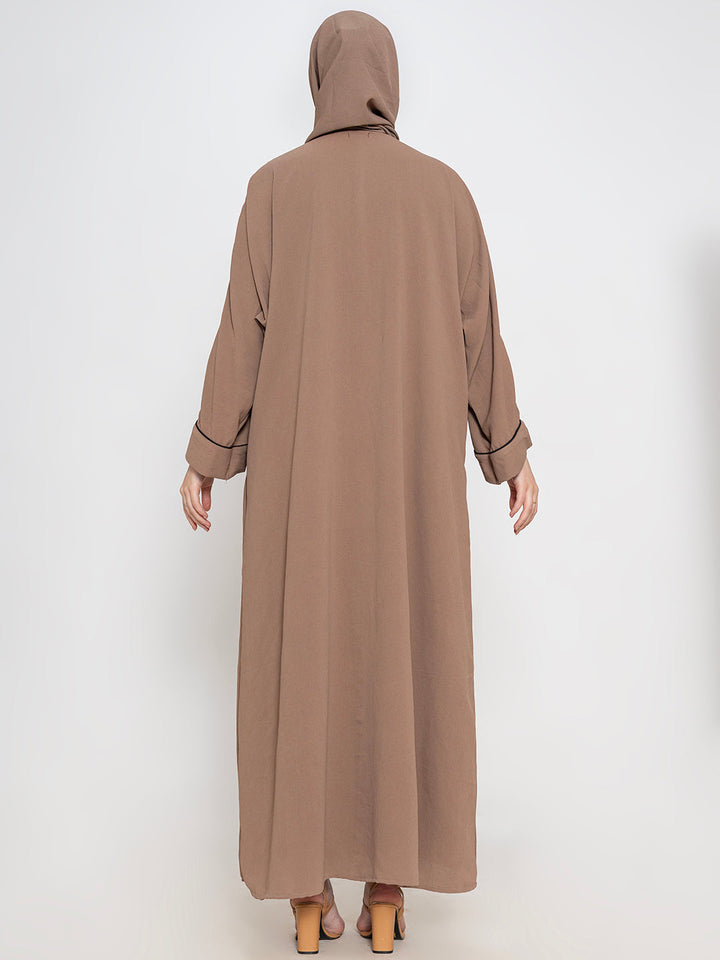 Light-Brown-100%-Polyester-Plain-Abaya-Set