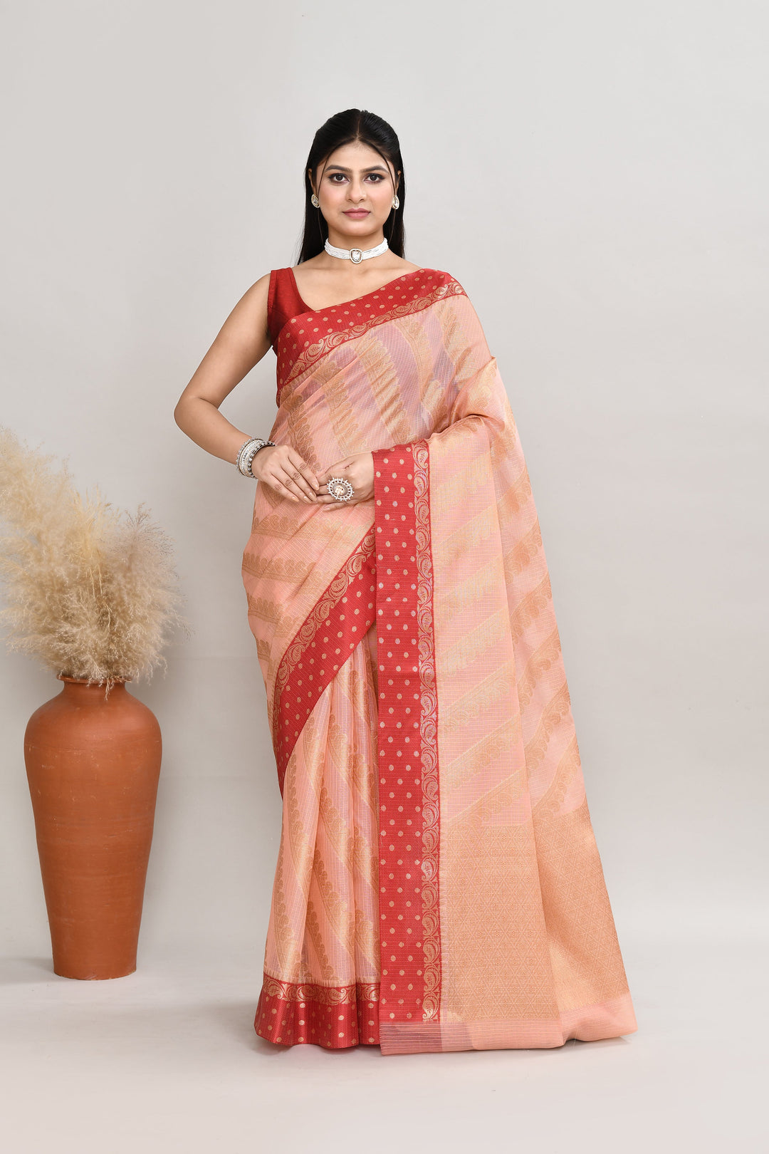 Light-Peach-Kota-Silk-Banarasi-Zari-Work-Saree