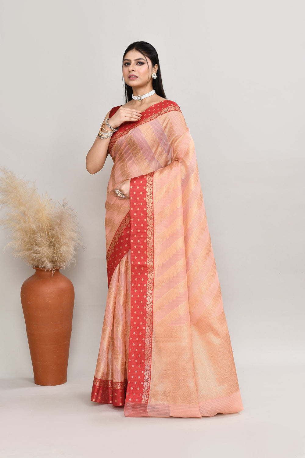 Light-Peach-Kota-Silk-Banarasi-Zari-Work-Saree