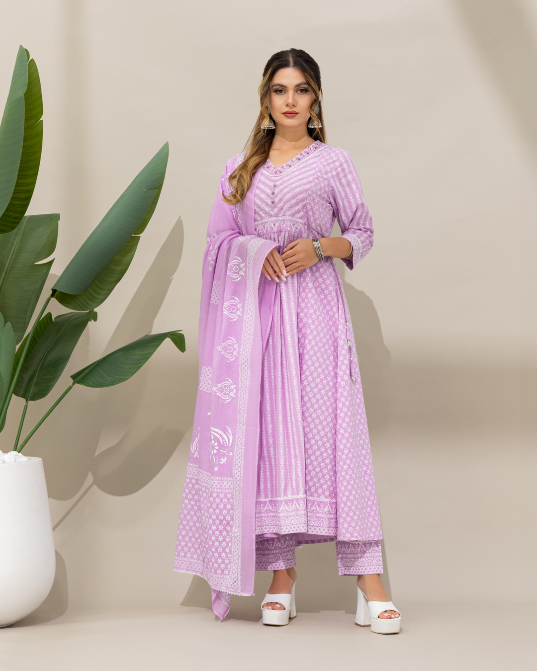 Lilac Cotton Kurta Set