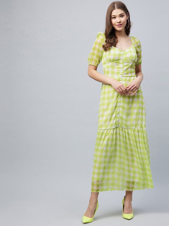 Lime-Green-Poly-Georgette-Checkered-Maxi-Dress