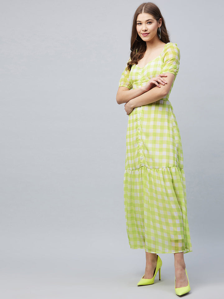 Lime-Green-Poly-Georgette-Checkered-Maxi-Dress
