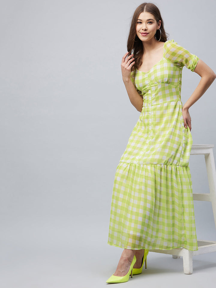 Lime-Green-Poly-Georgette-Checkered-Maxi-Dress