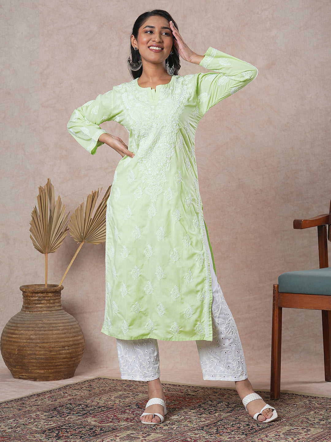 Liril-Green-Cotton-Embroidered-Chikankari-Kurta