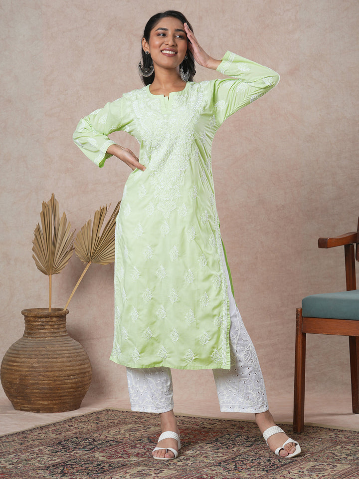 Liril-Green-Cotton-Embroidered-Chikankari-Kurta