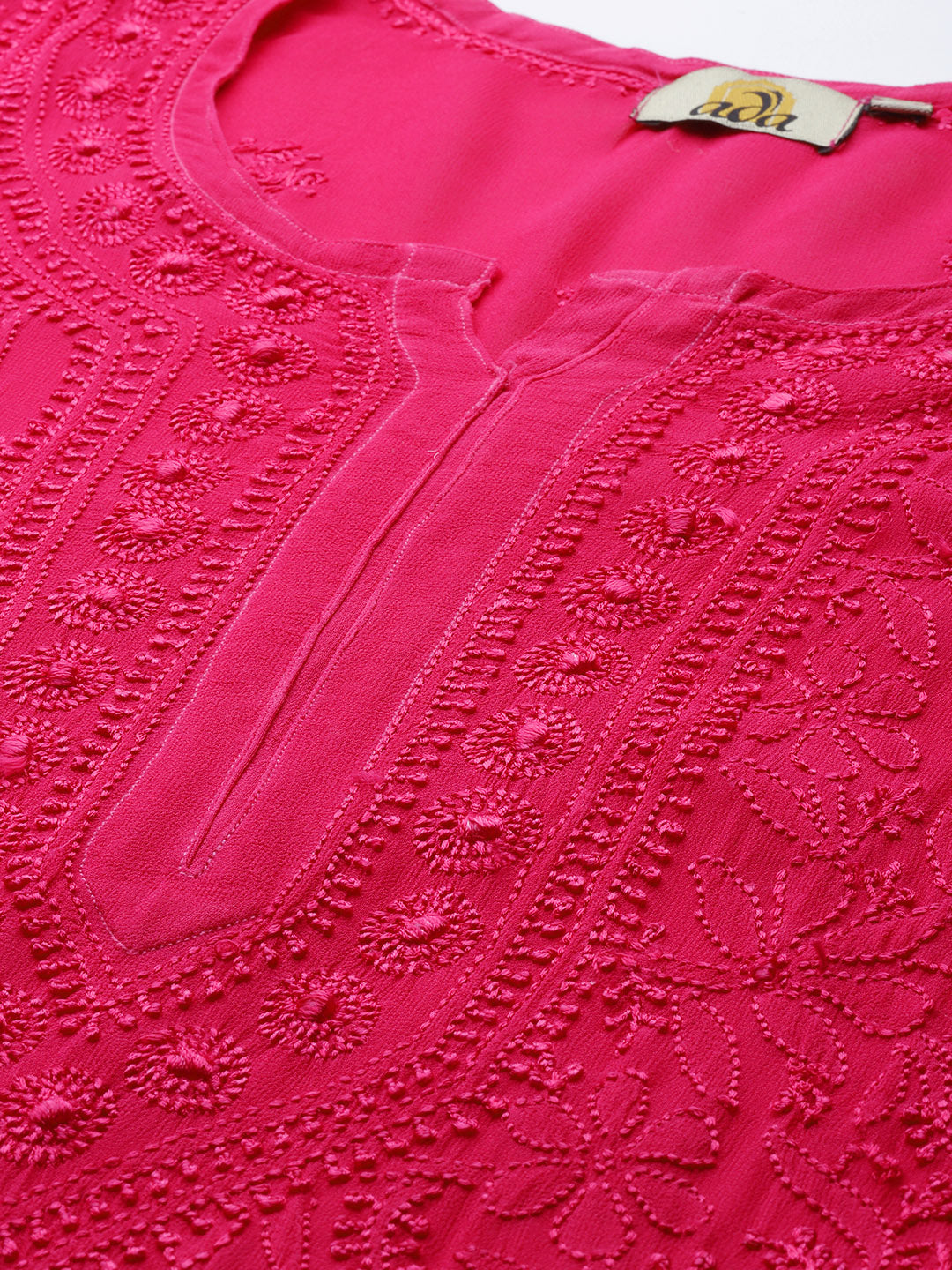 Magenta-Viscose-Georgette-Embroidered-Chikankari-Kurta