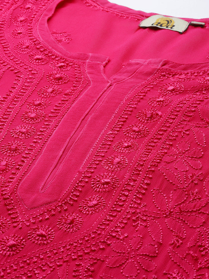 Magenta-Viscose-Georgette-Embroidered-Chikankari-Kurta