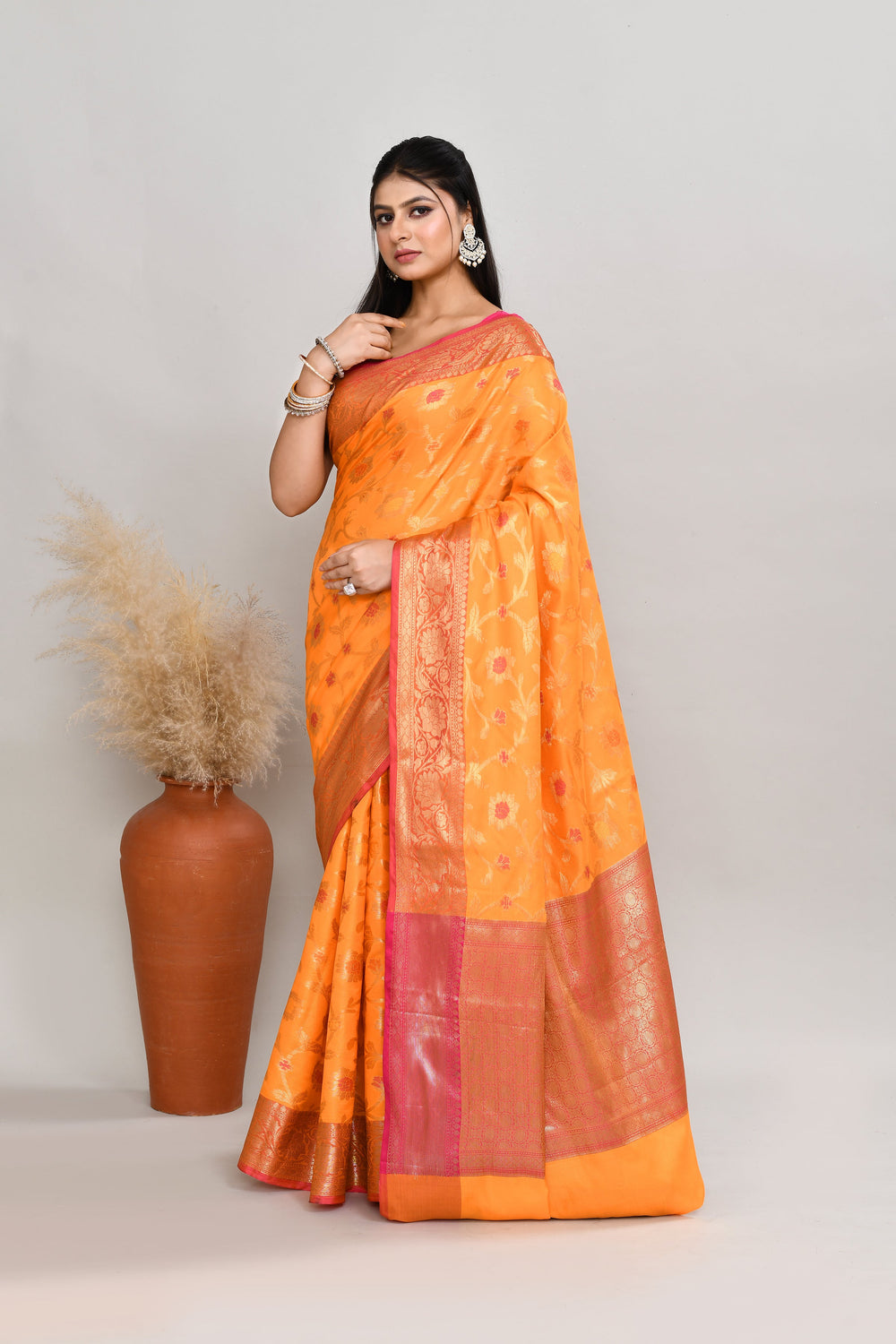 Mango-Yellow-Semi-Silk-Banarasi-Zari-Work-Saree