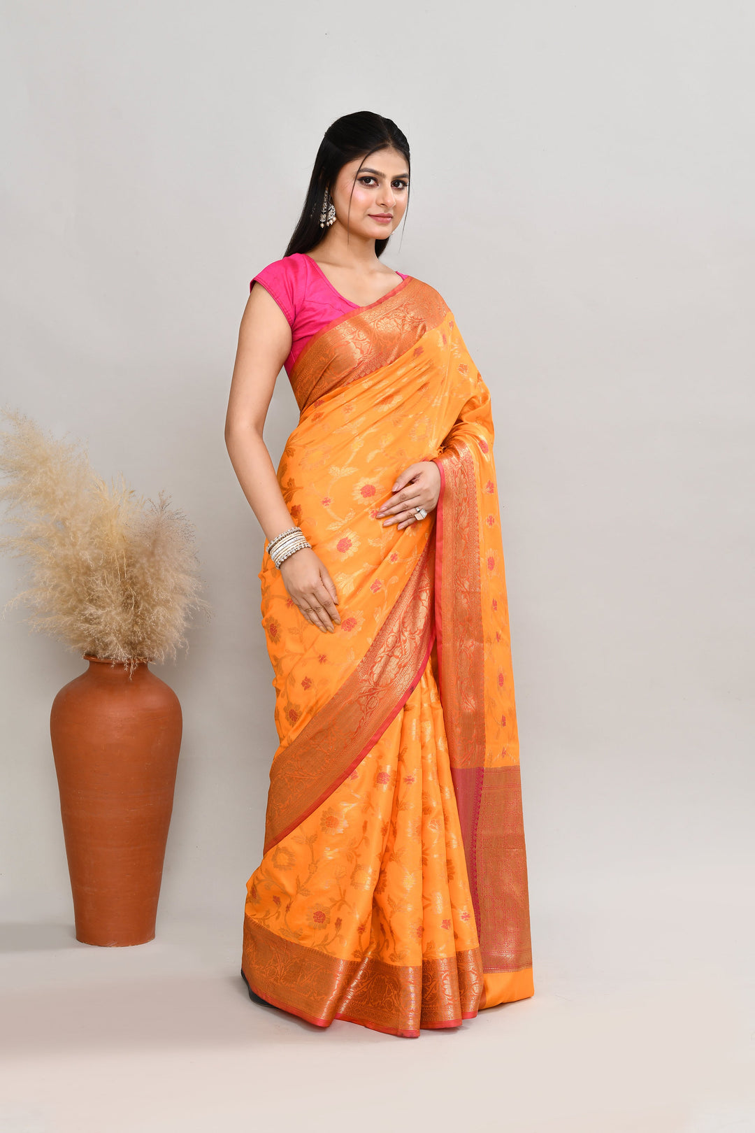 Mango-Yellow-Semi-Silk-Banarasi-Zari-Work-Saree