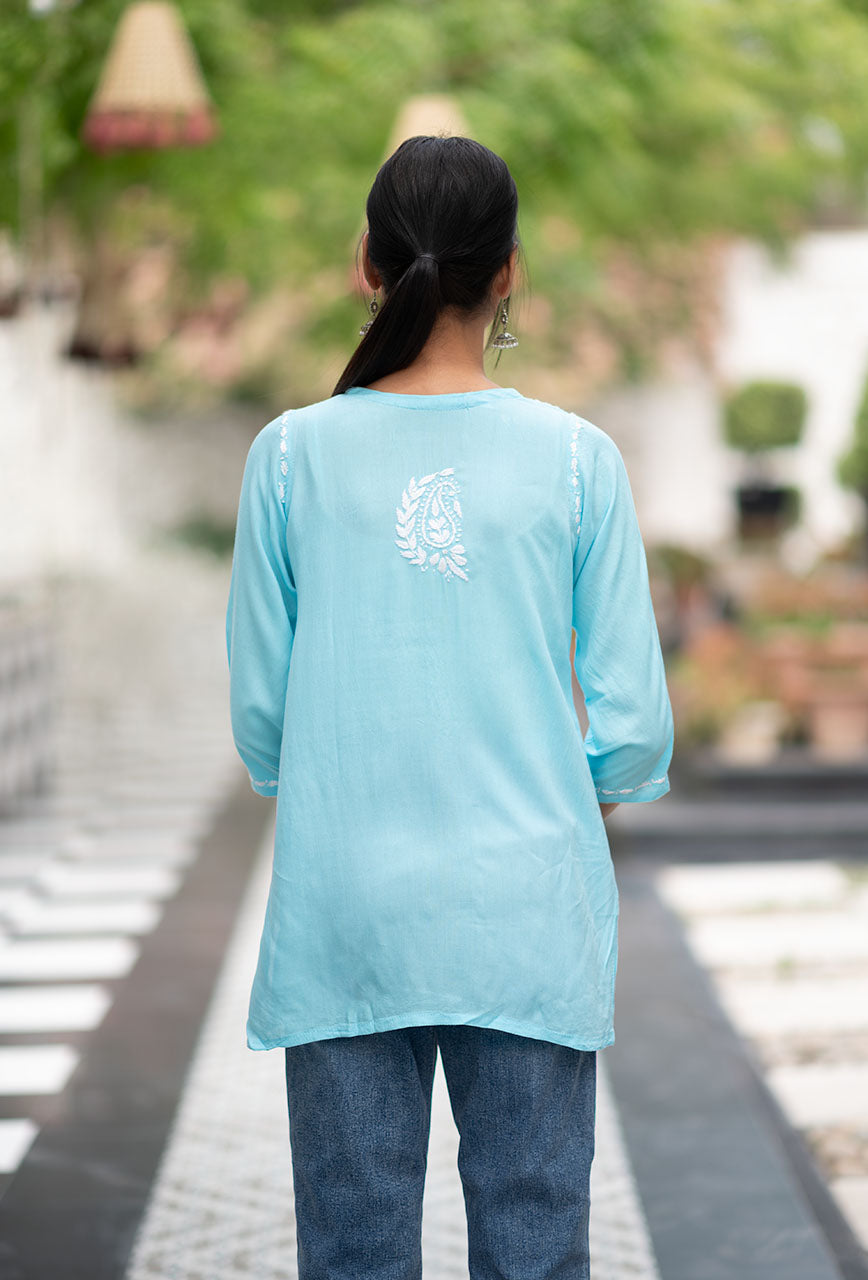 ZERESOUQ-Marigold-Blue-Rayon-Chikankari-Tunic