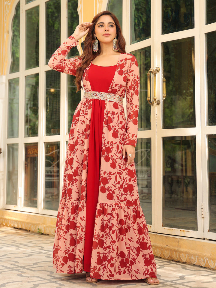 ZERESOUQ-Maroon-Georgette-Solid-Anarakali-Set