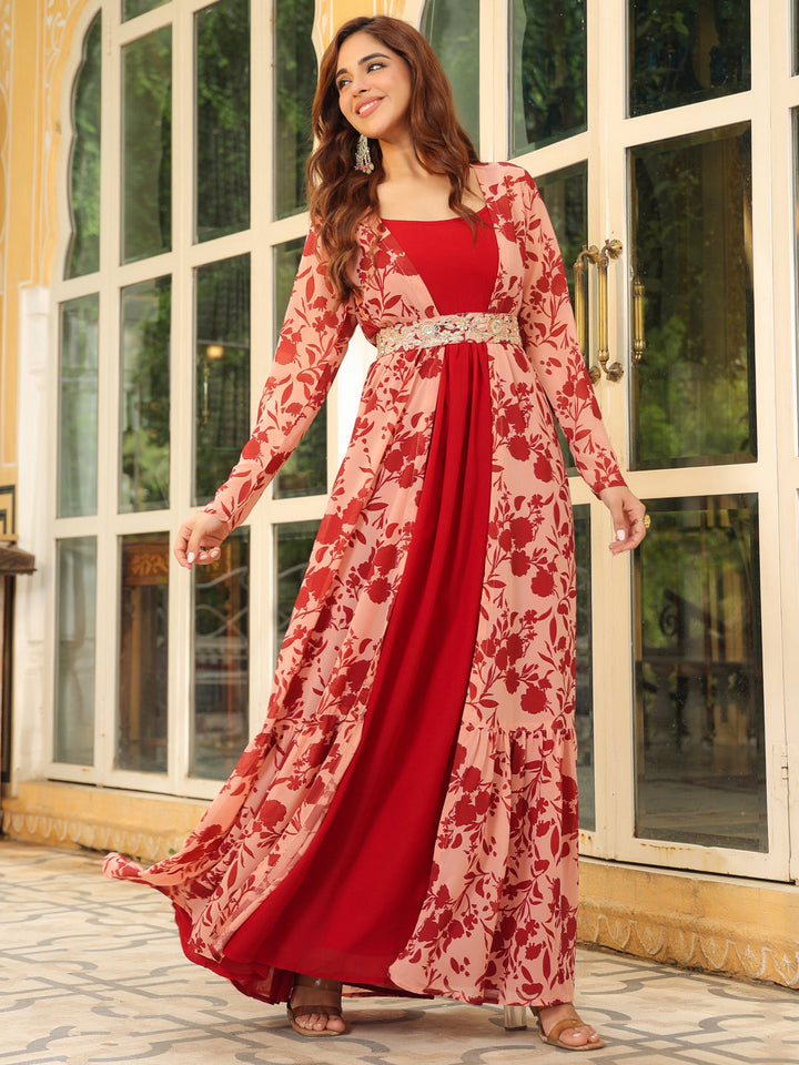 ZERESOUQ-Maroon-Georgette-Solid-Anarakali-Set