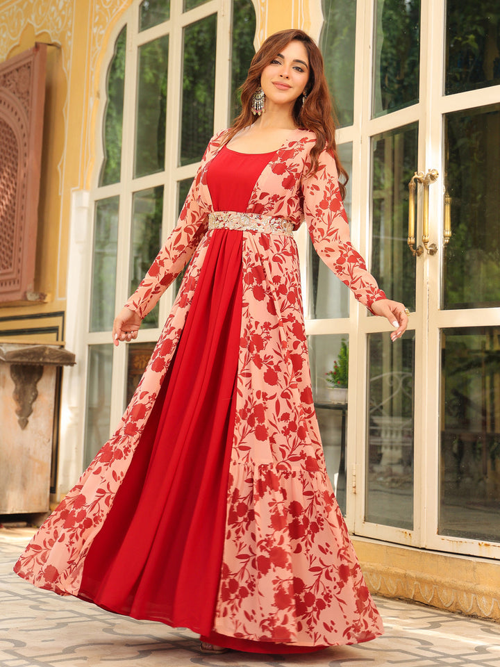 ZERESOUQ-Maroon-Georgette-Solid-Anarakali-Set