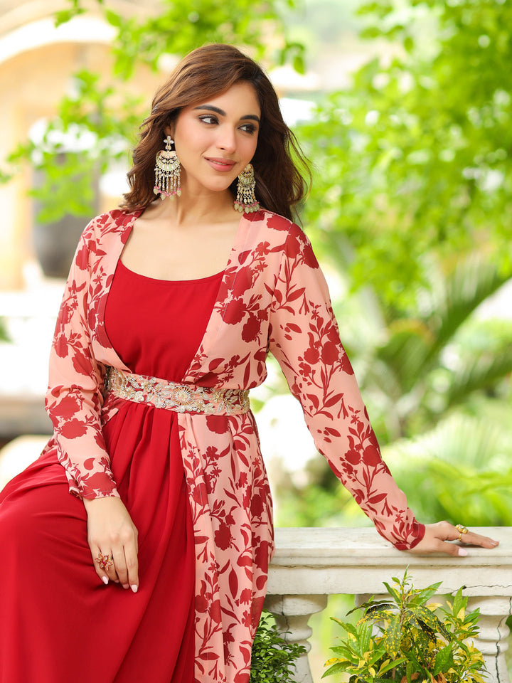 ZERESOUQ-Maroon-Georgette-Solid-Anarakali-Set