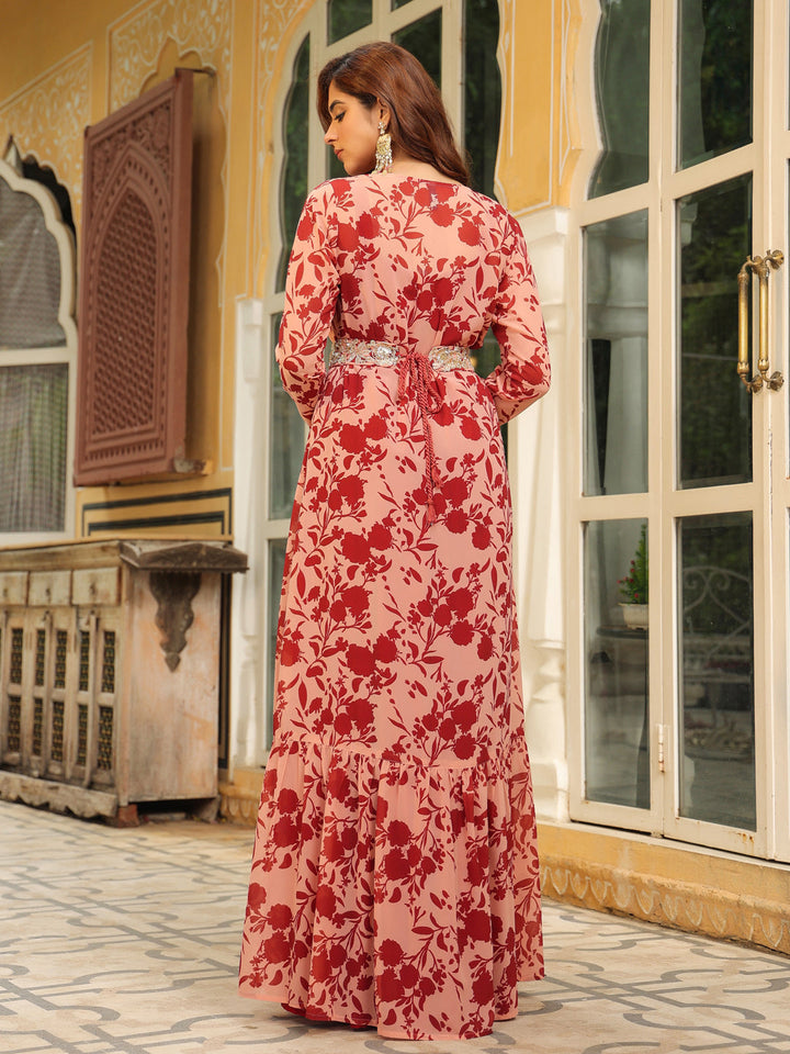 ZERESOUQ-Maroon-Georgette-Solid-Anarakali-Set