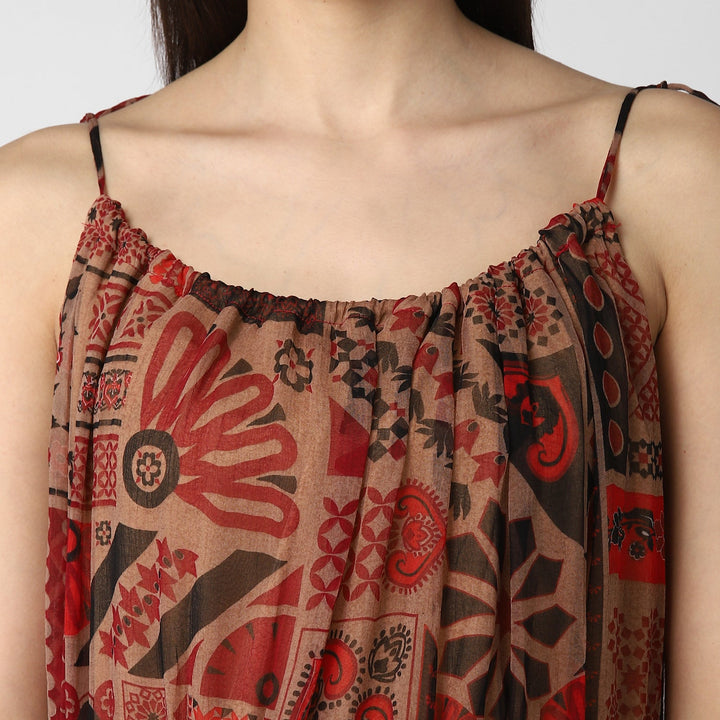 Maroon-&-Brown-Polyester-Chiffon-Tieup-Dress