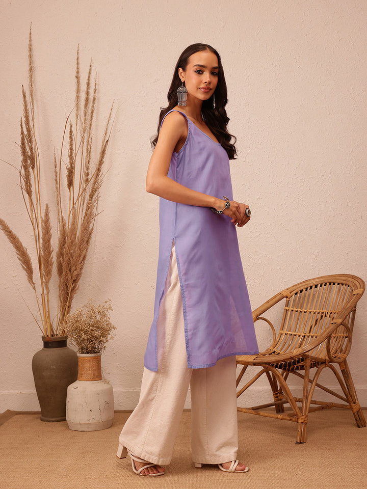 Mauve Semi-Sheer Handloom Chikankari Kurta With Slip
