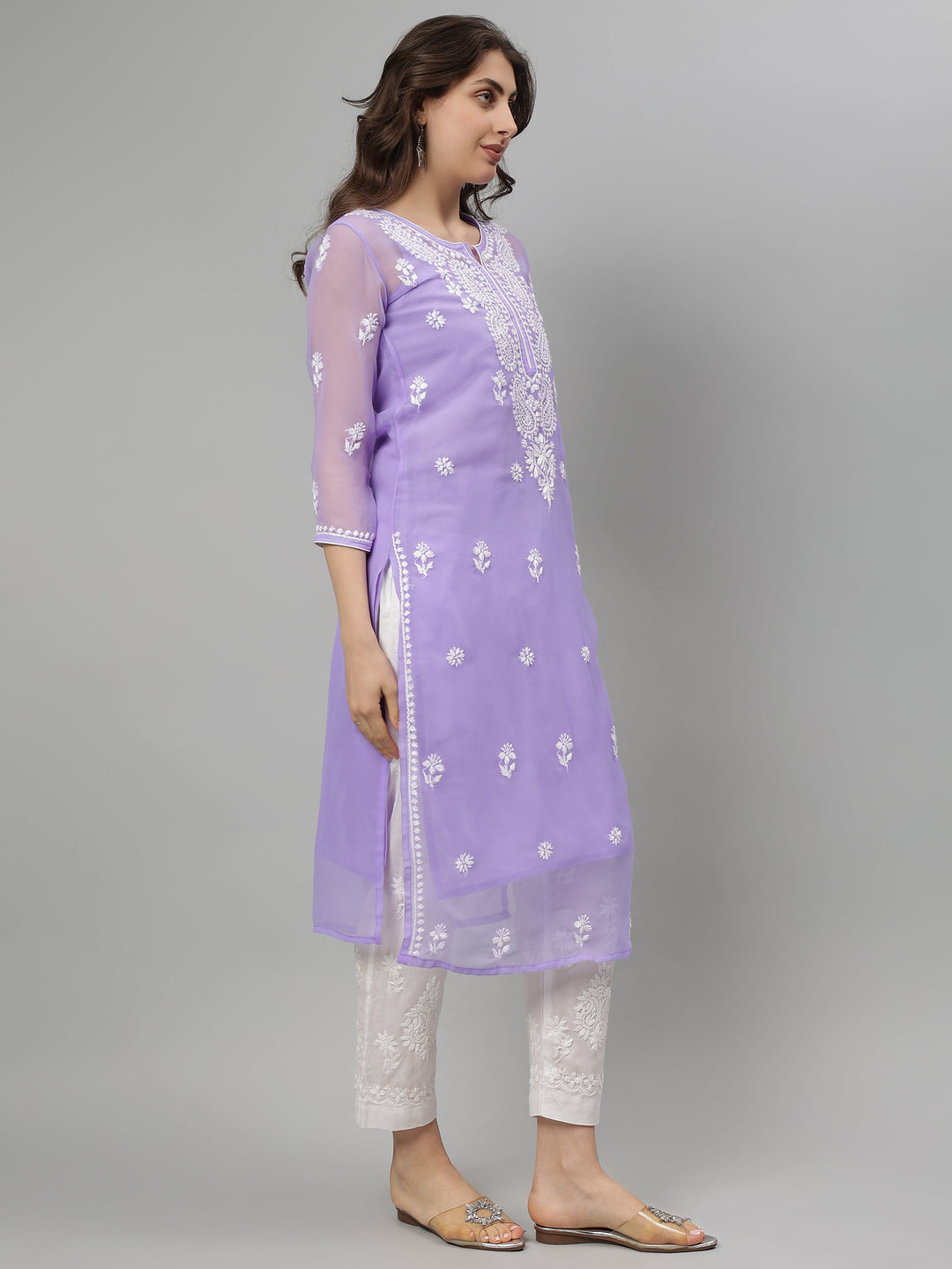 Mauve-Georgette-Embroidered-Chikankari-Kurta-With-Slip