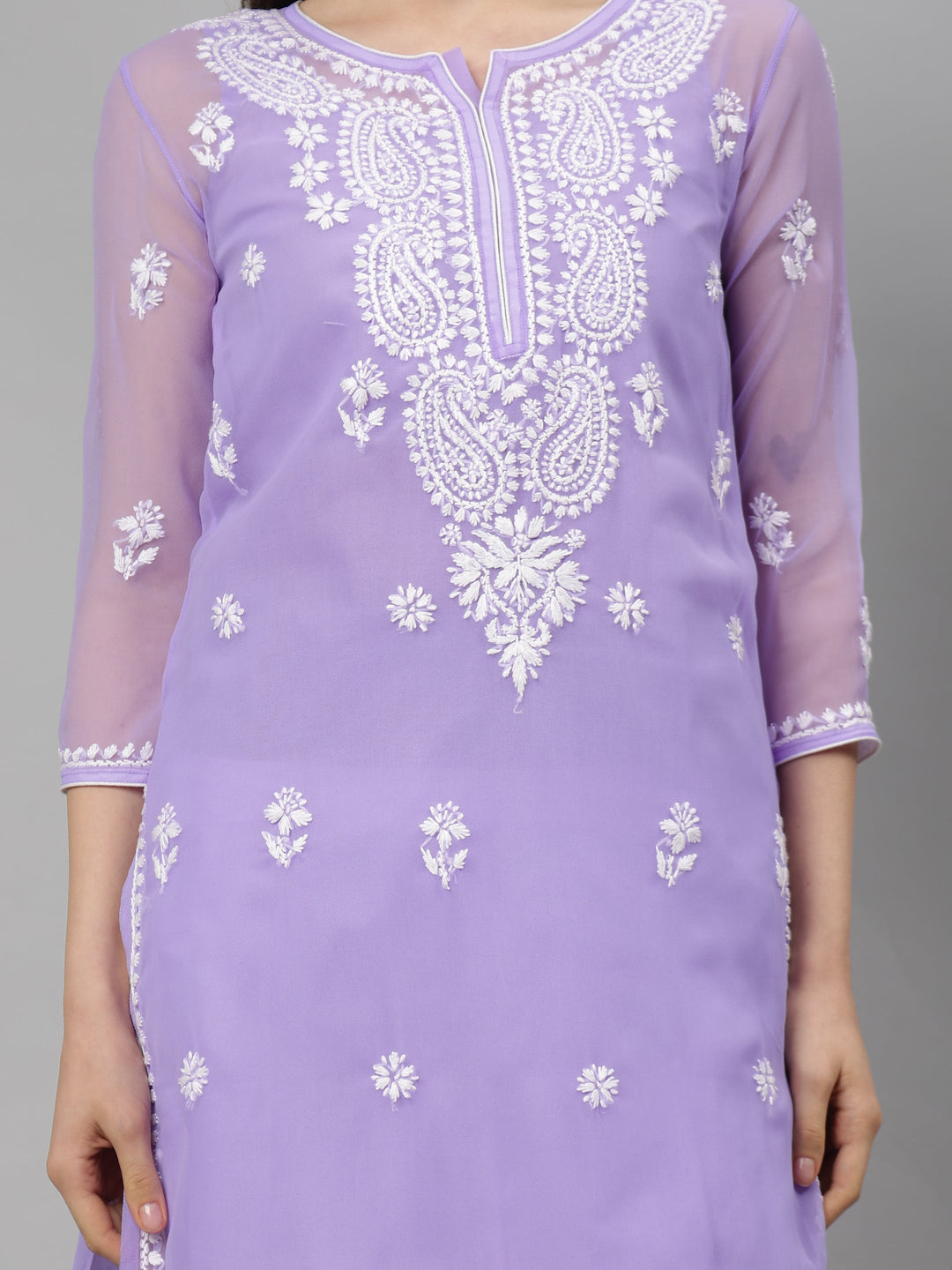 Mauve-Georgette-Embroidered-Chikankari-Kurta-With-Slip