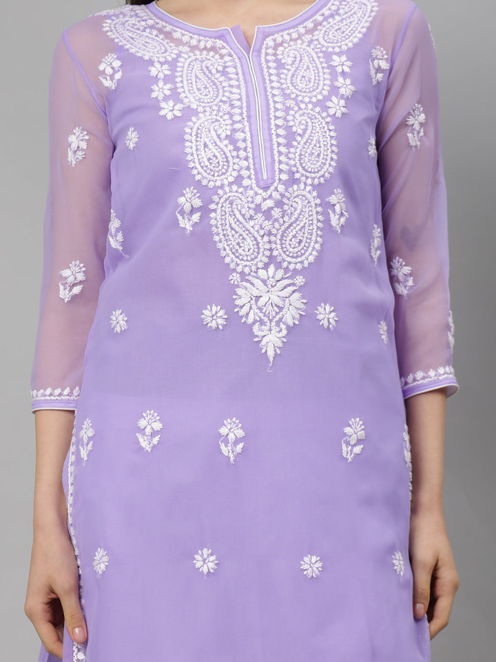 Mauve-Georgette-Embroidered-Chikankari-Kurta-With-Slip