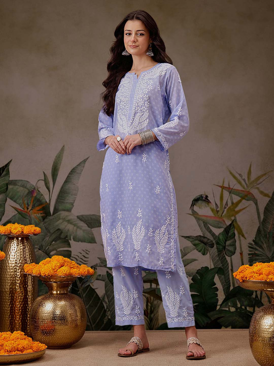 Mauve-&-White-Cotton-Lucknowi-Chikankari-2-Piece-Kurta-Set