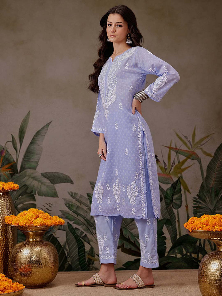 Mauve-&-White-Cotton-Lucknowi-Chikankari-2-Piece-Kurta-Set