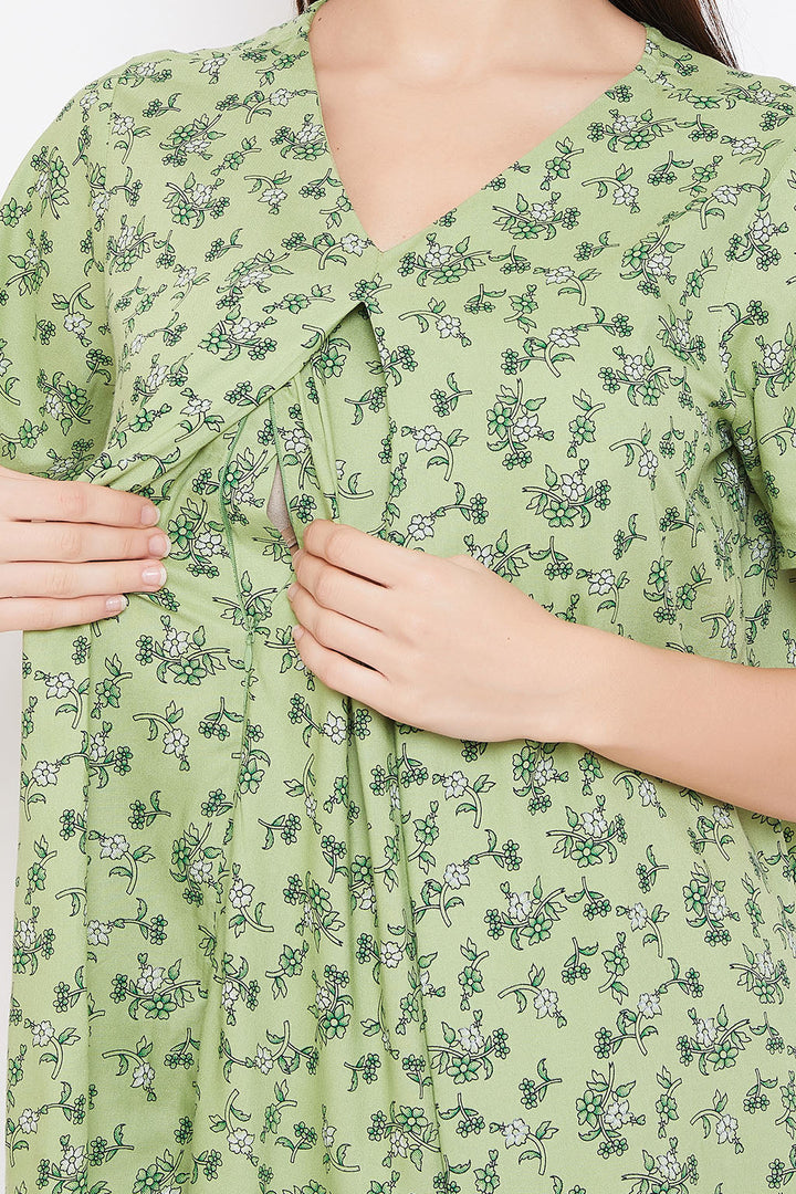 Mint-Green-Rayon-Feeding-Pretty-Florals-Top-&-Pyjama