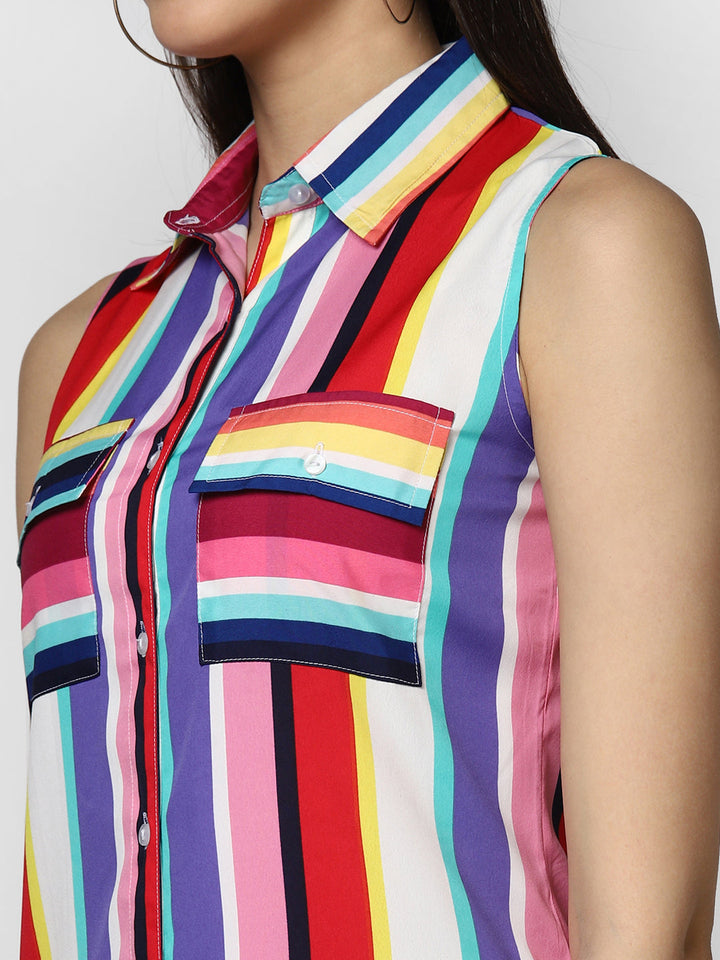 Multi-Color-Poly-Crepe-Stripe-Dress