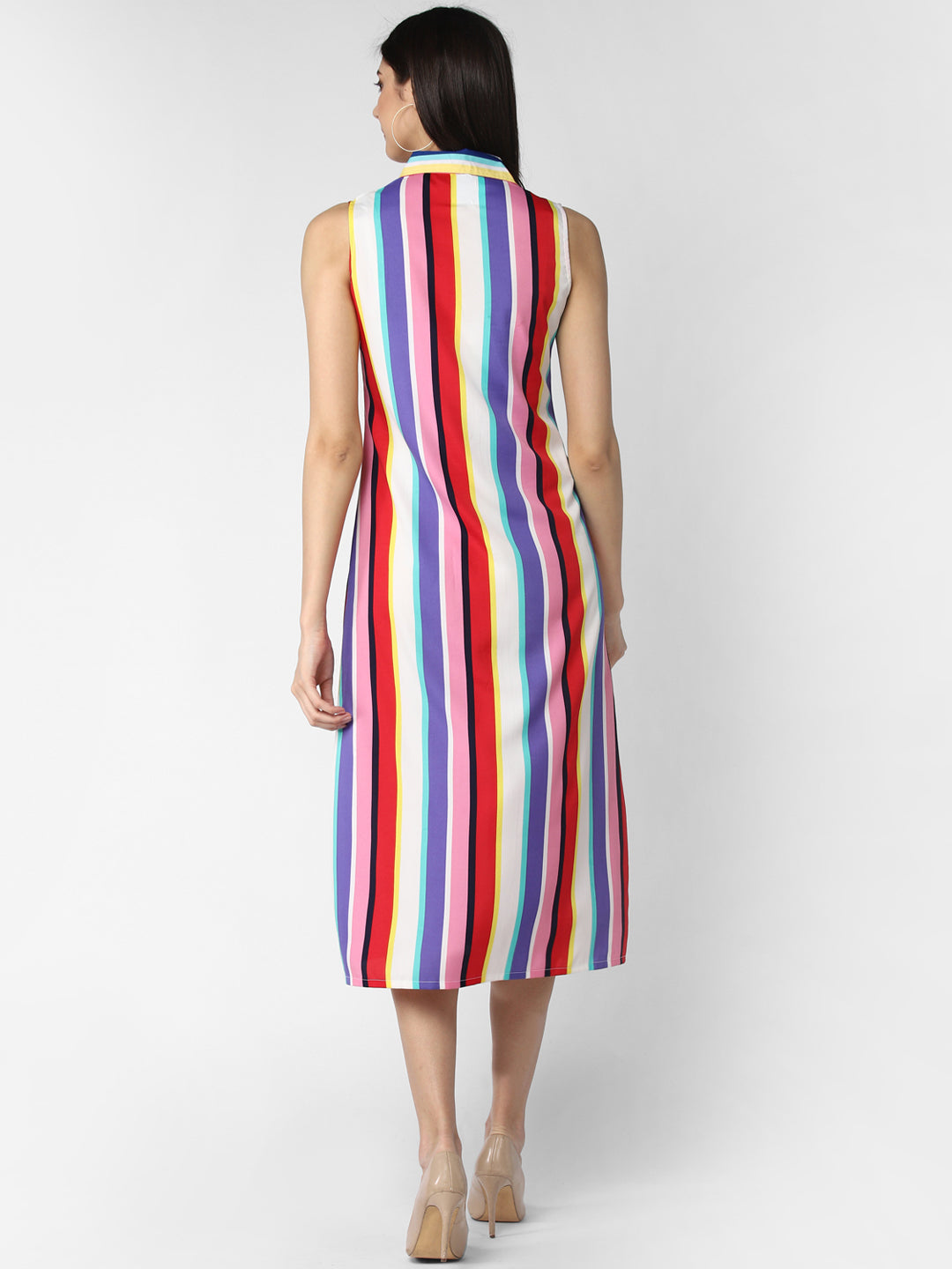 Multi-Color-Poly-Crepe-Stripe-Dress