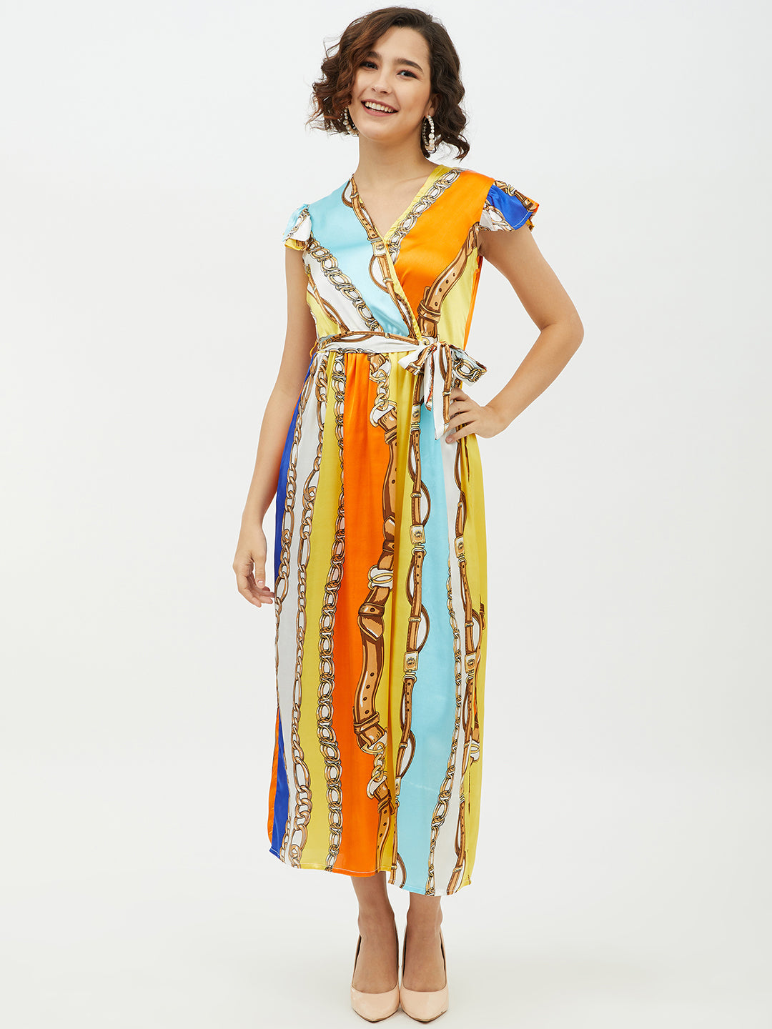 Multi-Color-Poly-Satin-Chain-Print-Long-Dress