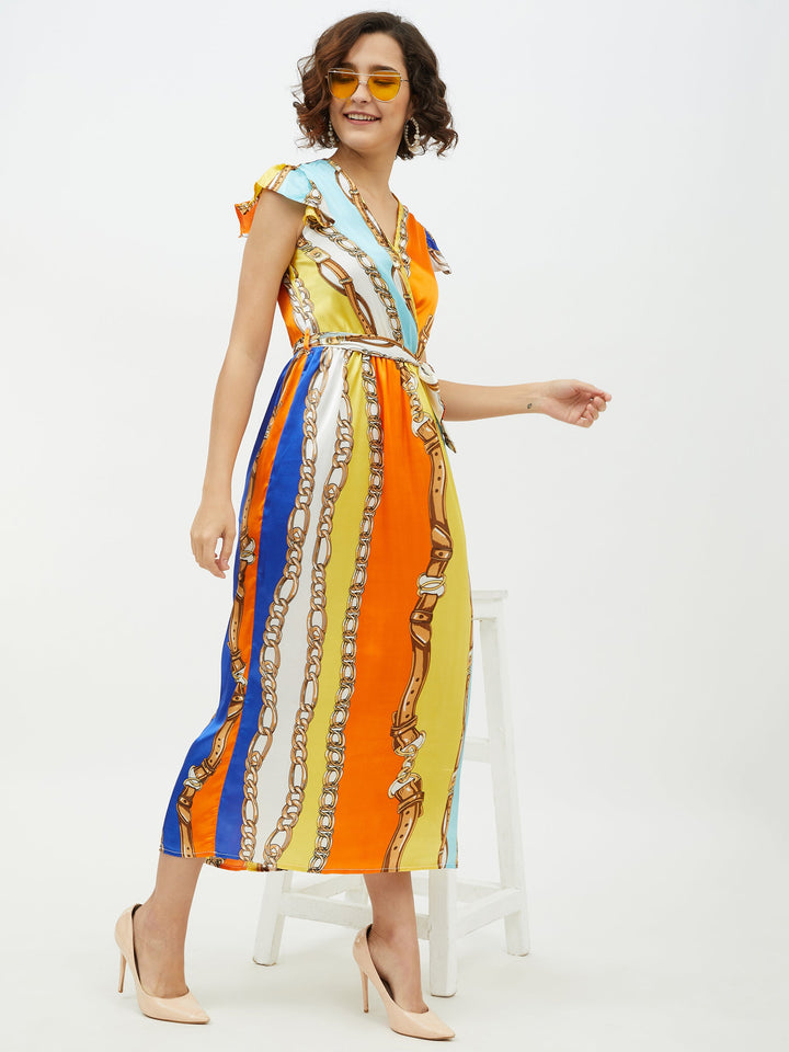 Multi-Color-Poly-Satin-Chain-Print-Long-Dress
