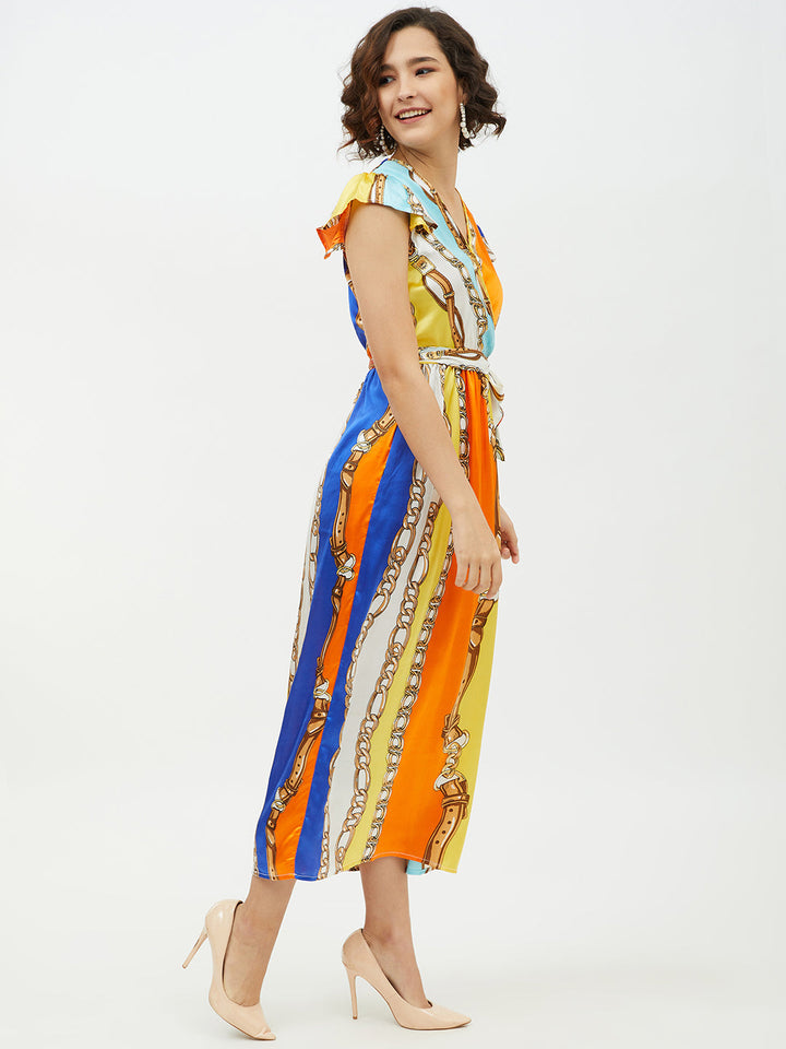 Multi-Color-Poly-Satin-Chain-Print-Long-Dress