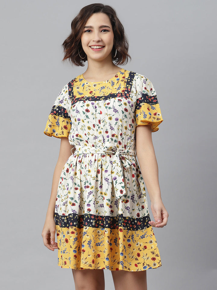 Multi-Color-Polyester-Floral-Printed-Dress