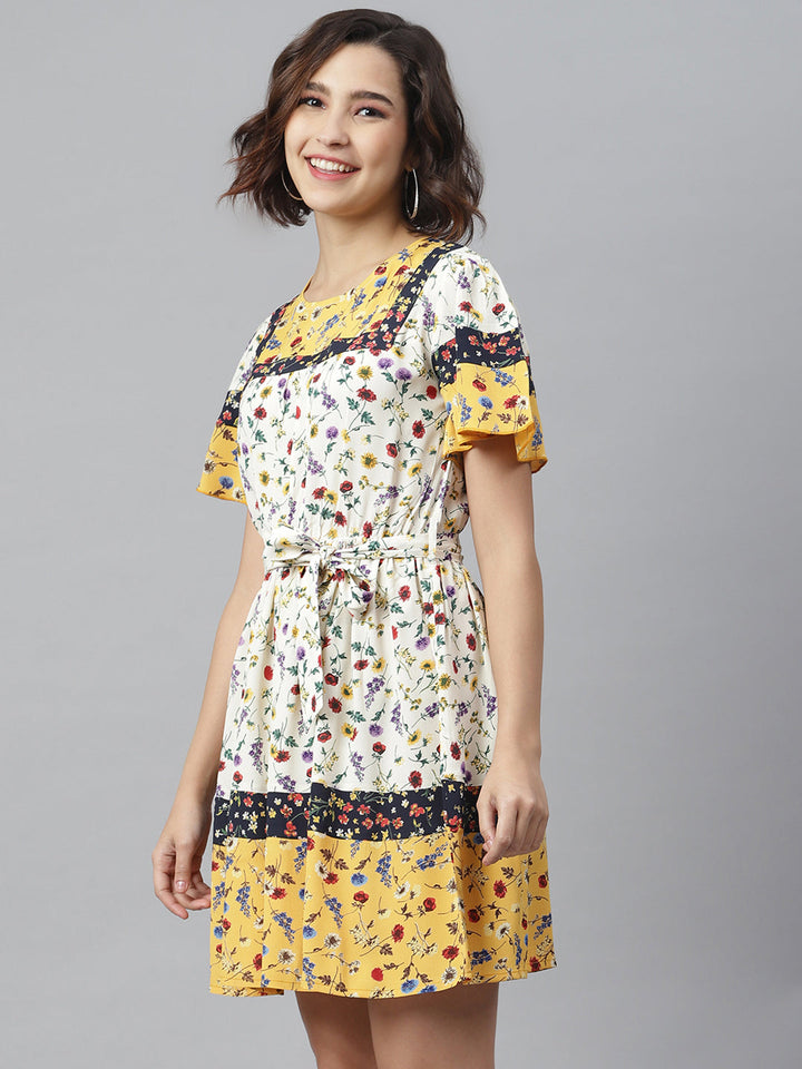 Multi-Color-Polyester-Floral-Printed-Dress
