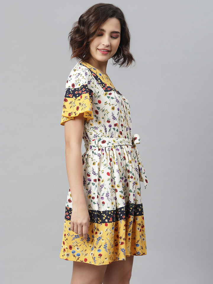 Multi-Color-Polyester-Floral-Printed-Dress