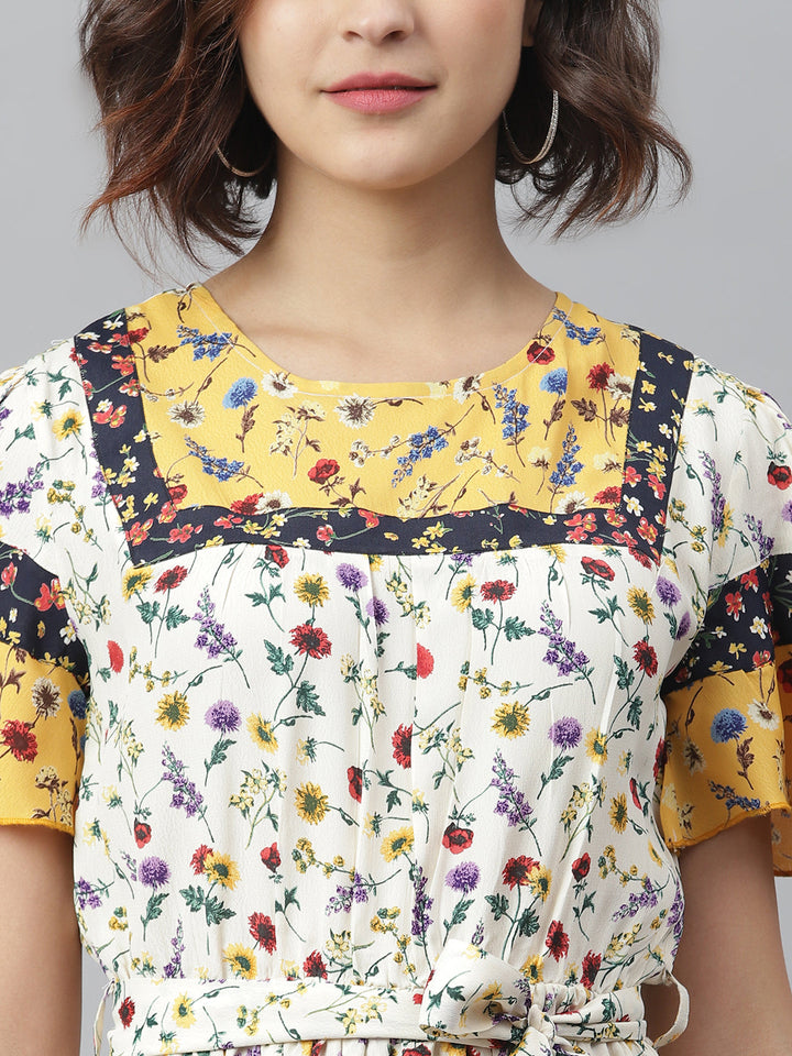 Multi-Color-Polyester-Floral-Printed-Dress