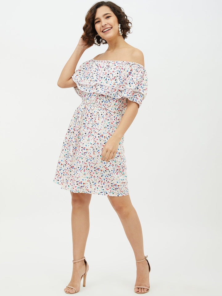 Multi-Color-Polyester-Heart-Printed-Off-Shoulder-Dress