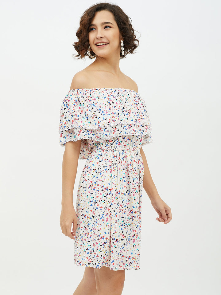 Multi-Color-Polyester-Heart-Printed-Off-Shoulder-Dress
