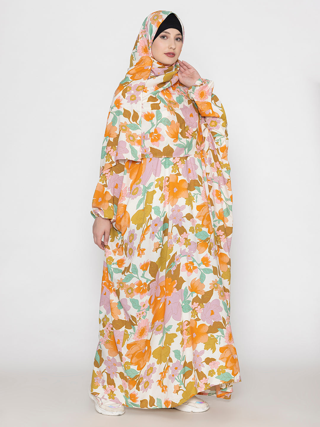 Multi-Colored-Viscose-Floral-Print-Prayer-Gown