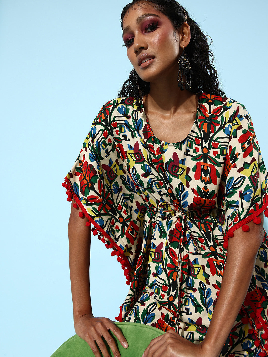Multi-Polyester-Moss-Polyester-Printed-Kaftan-Dress