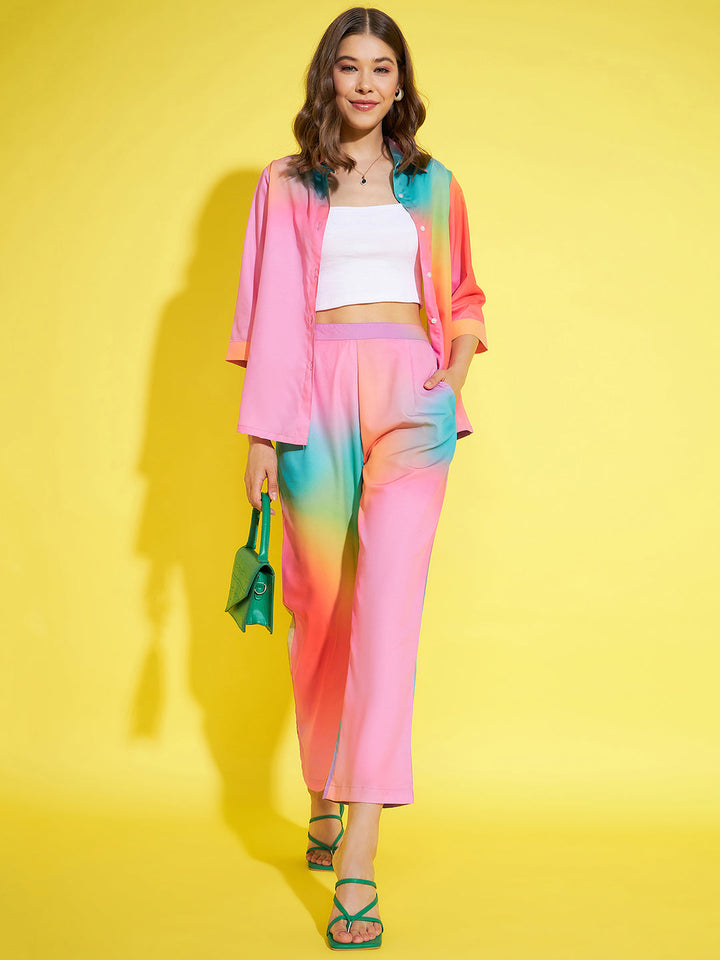 Multi-Polyester-Rainbow-Printed-Shirt-&-Trouser-Co-Ord-Set