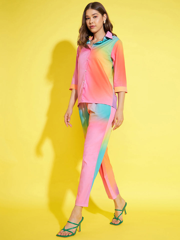 Multi-Polyester-Rainbow-Printed-Shirt-&-Trouser-Co-Ord-Set